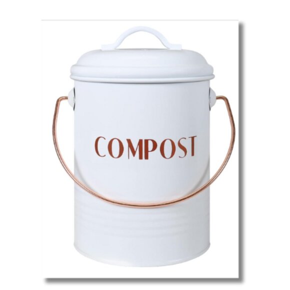 🌿 White & Rose Gold Compost Bin | Kitchen Countertop Compost Bin with Lid - Picture 1 of 2